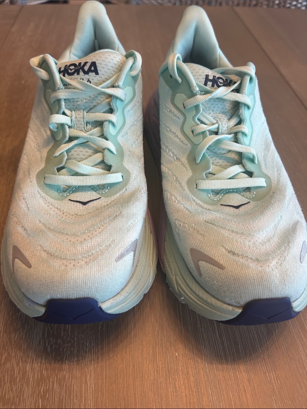 Hoka Women's Mint Aqua Running Sneakers with purple accents Hoka Arahi 6